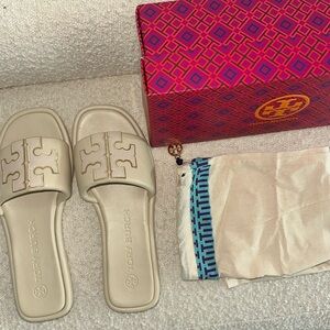 Tory Burch double sport nappa leather slides size 8 like new condition
